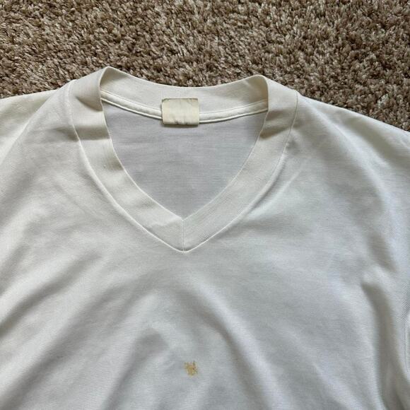 Perfect Vintage 70s White Blank Basic V Neck Shirt Top Tee - Picture 5 of 8
